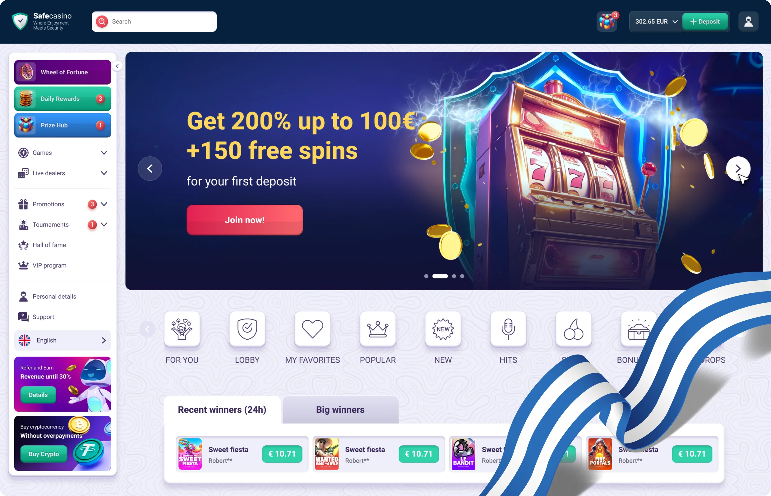 Safe Casino Μπόνους Καλωσορίσματος